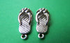 Accessories - 10 Pcs Of Antique Silver Flower Flip Flop Charms 10x21mm A3277