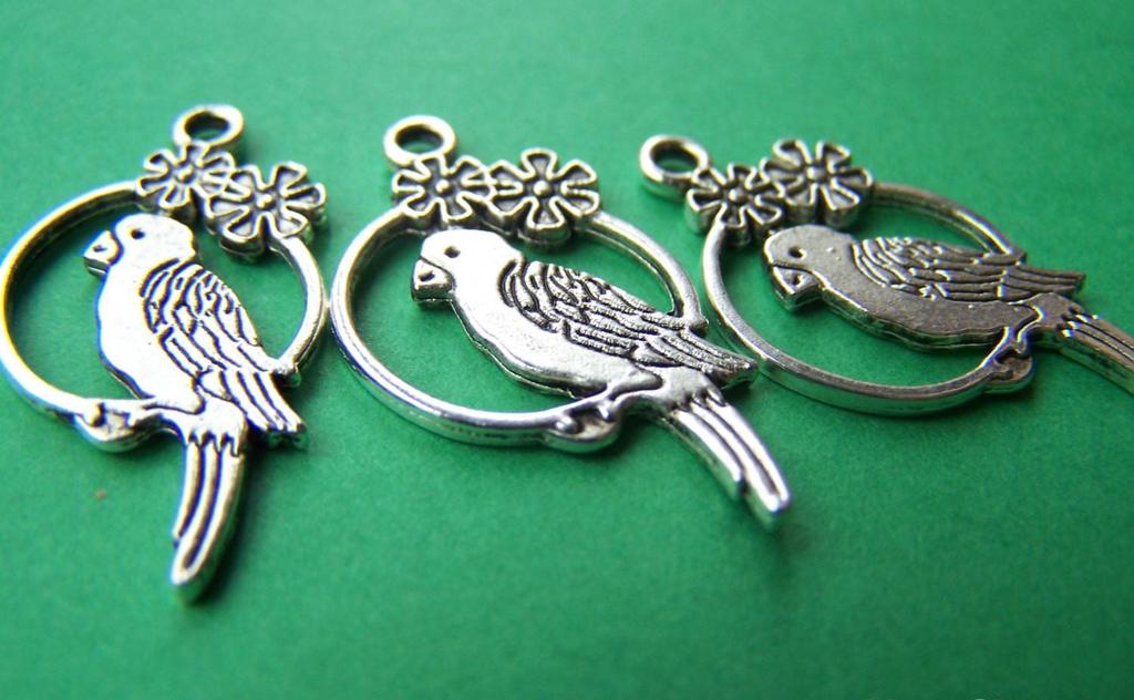 Accessories - 10 Pcs Of Antique Silver Flower Parrot Ring Charms 15x28mm A820