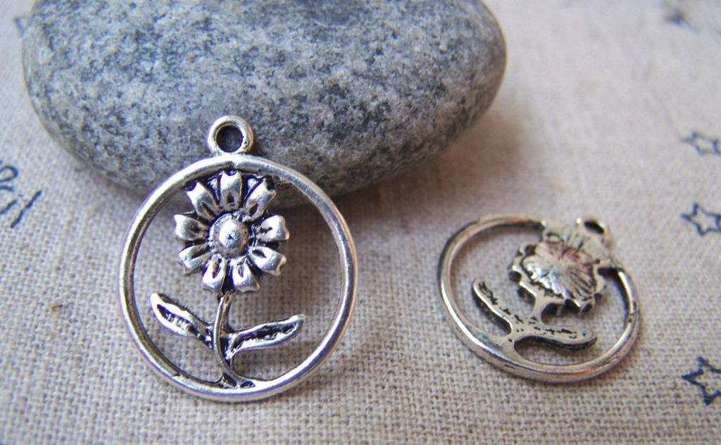 Accessories - 10 Pcs Of Antique Silver Flower Ring Charms 18x21mm A972