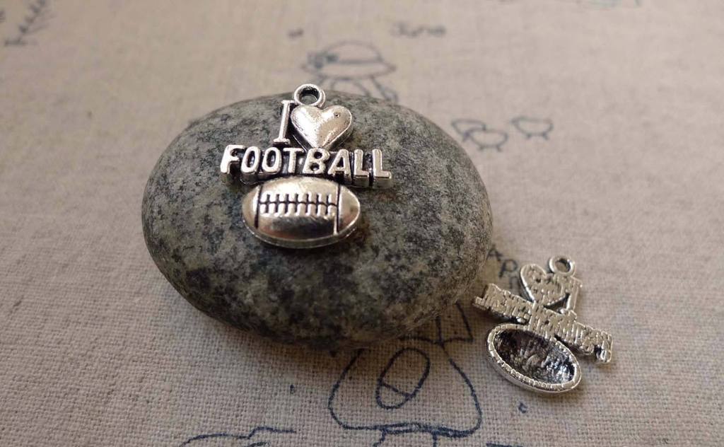Accessories - 10 Pcs Of Antique Silver Football Charms 18x20mm A6244
