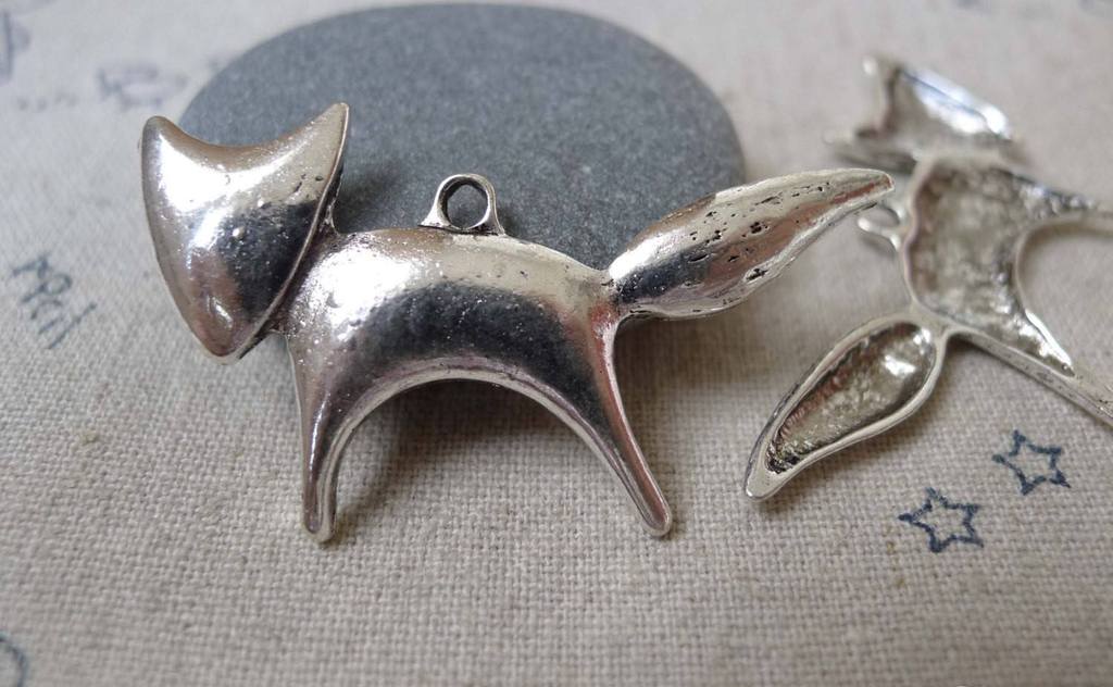 Accessories - 10 Pcs Of Antique Silver Fox Charms Pendants 26x45mm A7360