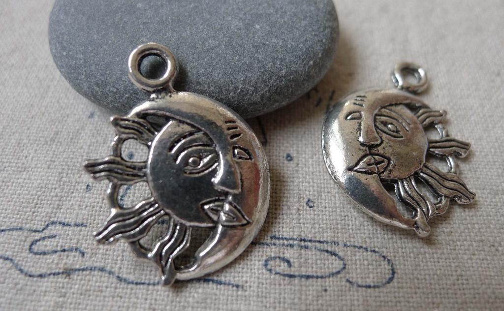 Accessories - 10 Pcs Of Antique Silver Half Sun Moon Face Charms 20x26mm A7037