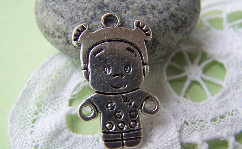Accessories - 10 Pcs Of Antique Silver Happy Girl Charms Double Sided 25mm A1527