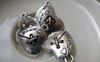 Accessories - 10 Pcs Of Antique Silver Heart Button Charms 18x20mm A6364