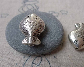Accessories - 10 Pcs Of Antique Silver Huge Fish Beads 15x20mm A7263