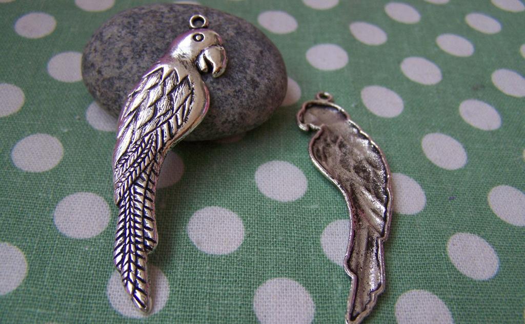 Accessories - 10 Pcs Of Antique Silver Huge Parrot Pendant Charms 15x55mm A810