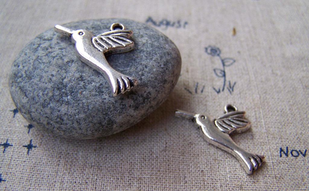 Accessories - 10 Pcs Of Antique Silver Hummingbird Charms 13x25mm A829