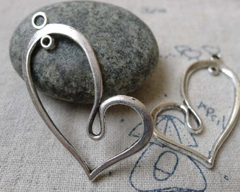 Accessories - 10 Pcs Of Antique Silver Irregular Heart Connectors Charms 20x41mm  A6575