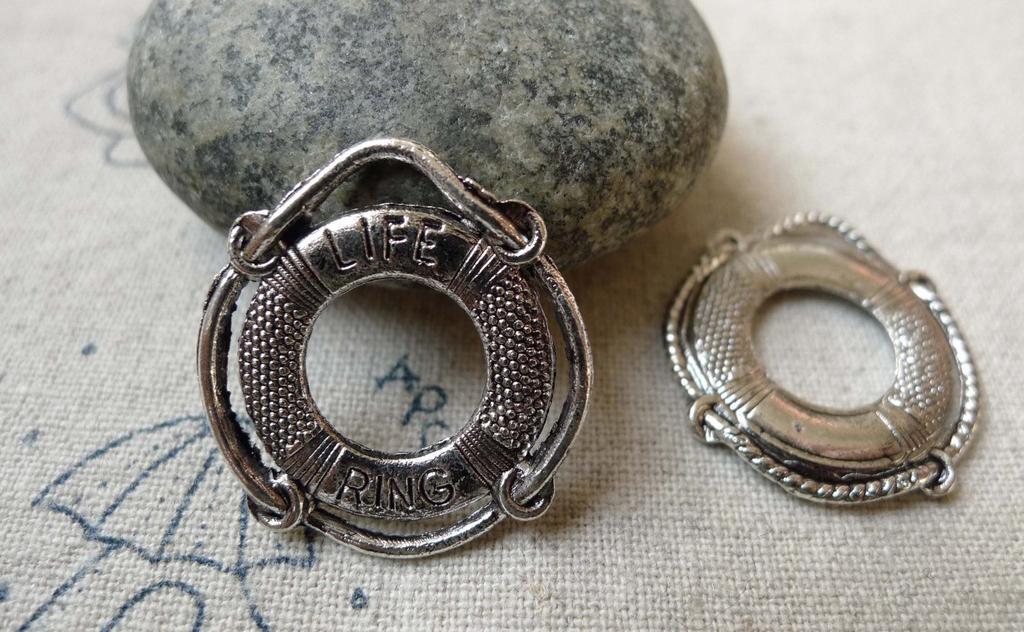 Accessories - 10 Pcs Of Antique Silver Life Saving Life Ring Charms 22x24mm A6562