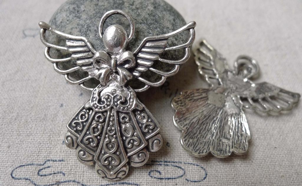 Accessories - 10 Pcs Of Antique Silver Lovely Angel Charms Pendants 38x42mm A6876