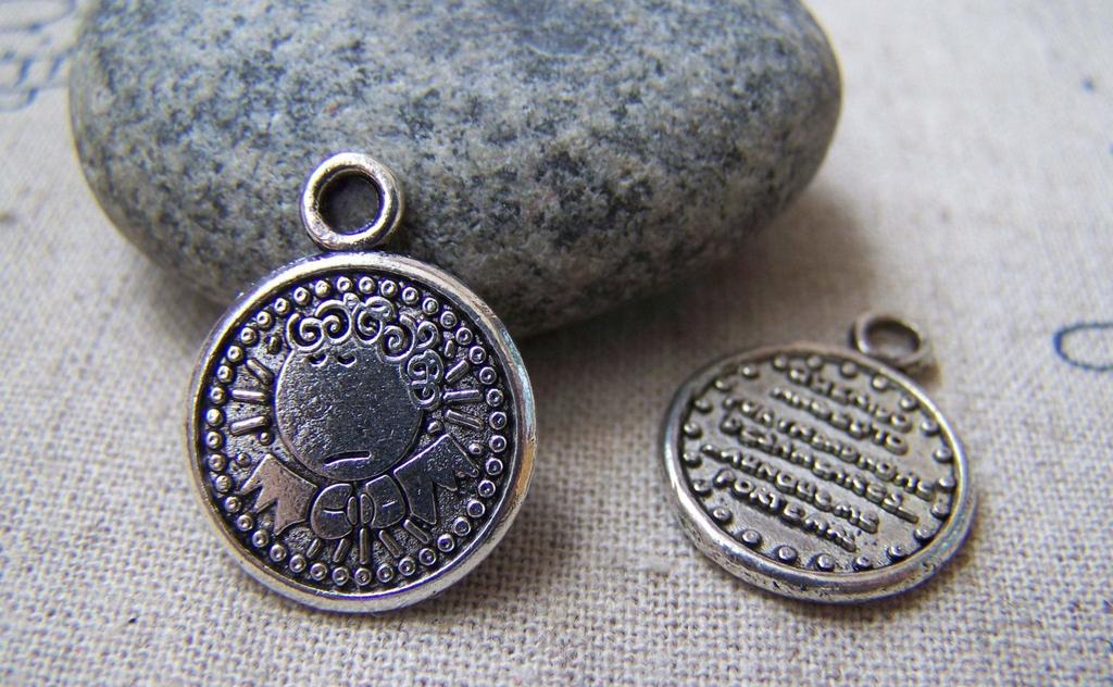 Accessories - 10 Pcs Of Antique Silver Lovely Angel Round Charms 16mm A1338