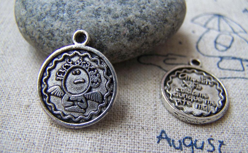Accessories - 10 Pcs Of Antique Silver Lovely Angel Round Charms 16mm A1383
