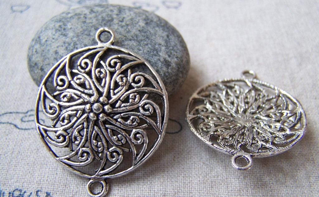 Accessories - 10 Pcs Of Antique Silver Lovely Filigree Flower Connector Charms 30mm A5619