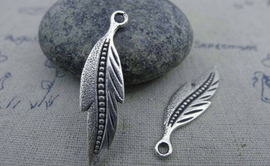 Accessories - 10 Pcs Of Antique Silver Lovely Leaf Charms 9x34mm A1019