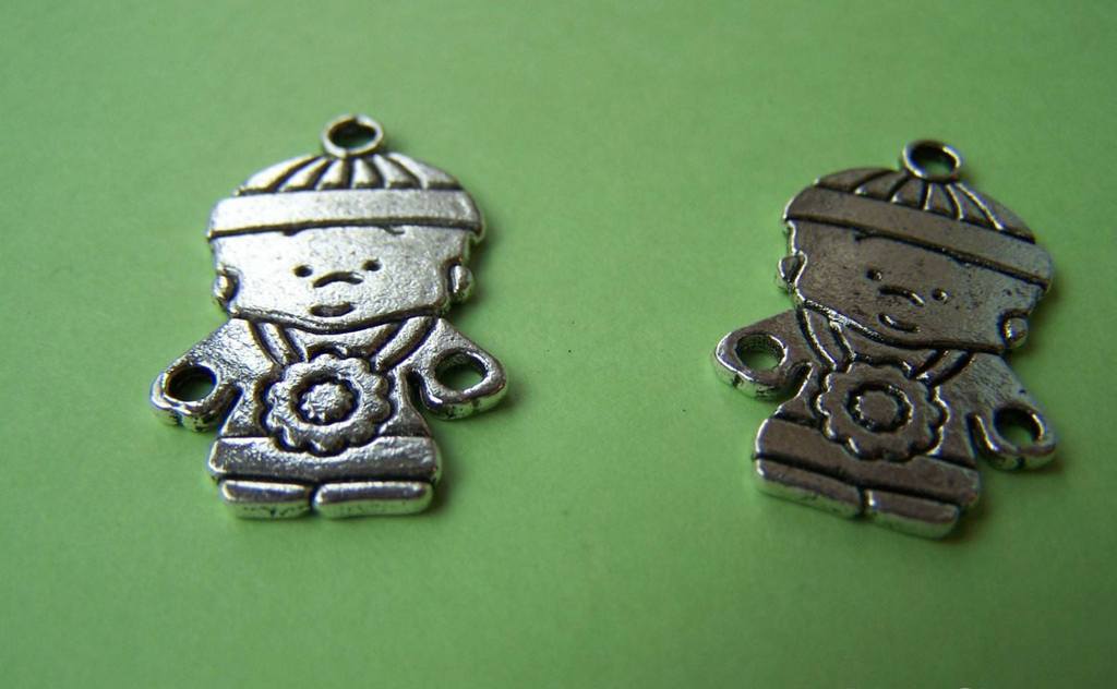 Accessories - 10 Pcs Of Antique Silver Lovely Little Boy Charms Double Sided 17x28mm A1532