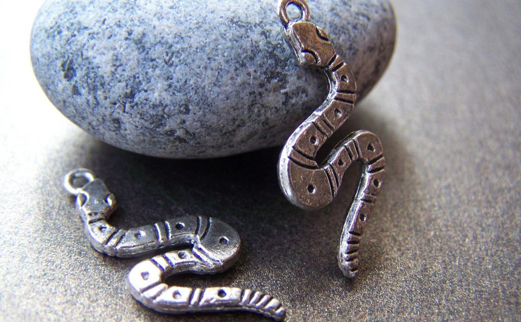 Accessories - 10 Pcs Of Antique Silver Lovely Snake Charms 11x26mm A1176