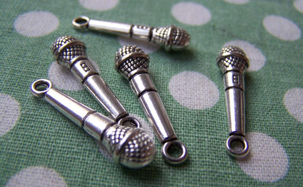Accessories - 10 Pcs Of Antique Silver Microphone Charms 7x27mm A844