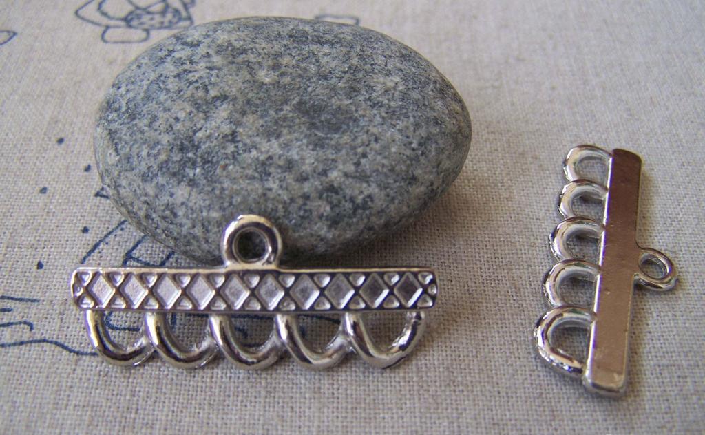 Accessories - 10 Pcs Of Antique Silver Multiple Loops Rectangular Connectors 16x38mm A2320