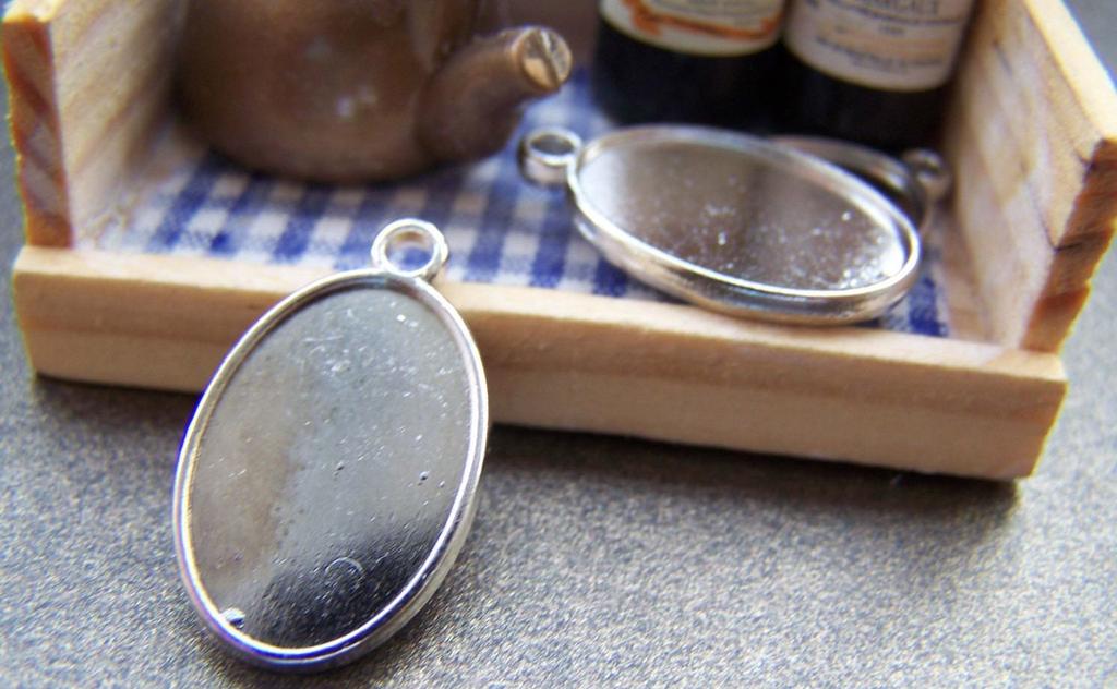 Accessories - 10 Pcs Of Antique Silver Oval Cameo Base Setting Match 12x18mm Cabochon Double Sided A3197