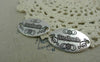 Accessories - 10 Pcs Of Antique Silver Oval Embossed Handmade Connector Charms 19x32mm A5818