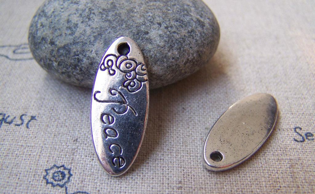 Accessories - 10 Pcs Of Antique Silver Oval Flower Charms 10x25mm A3089