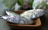 Accessories - 10 Pcs Of Antique Silver Oval Flower Connectors Charms Double Sided 13x43mm A1949