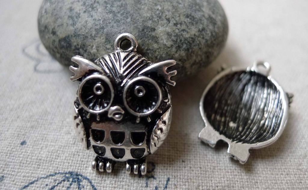 Accessories - 10 Pcs Of Antique Silver Owl Pendants Charms 17x23mm A6359