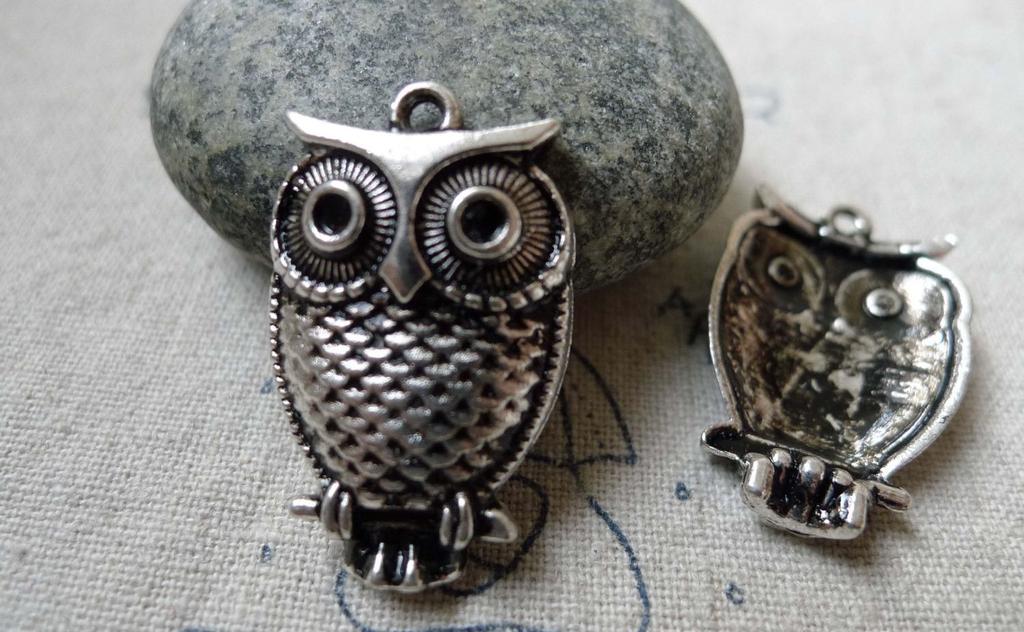 Accessories - 10 Pcs Of Antique Silver Owl Pendants Charms 18x28mm A6337