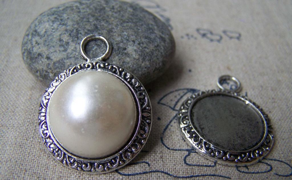 Accessories - 10 Pcs Of Antique Silver Round Cameo Base Settings Match 20mm Cabochon A3200