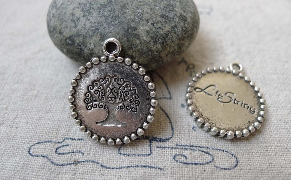 Accessories - 10 Pcs Of Antique Silver Round Peace Tree Charms 20mm A6615