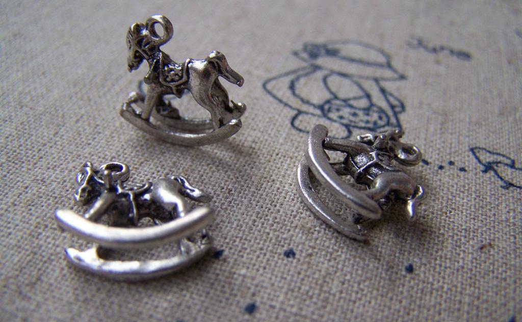 Accessories - 10 Pcs Of Antique Silver Small Rocking Horse Charms 15x15mm A1154