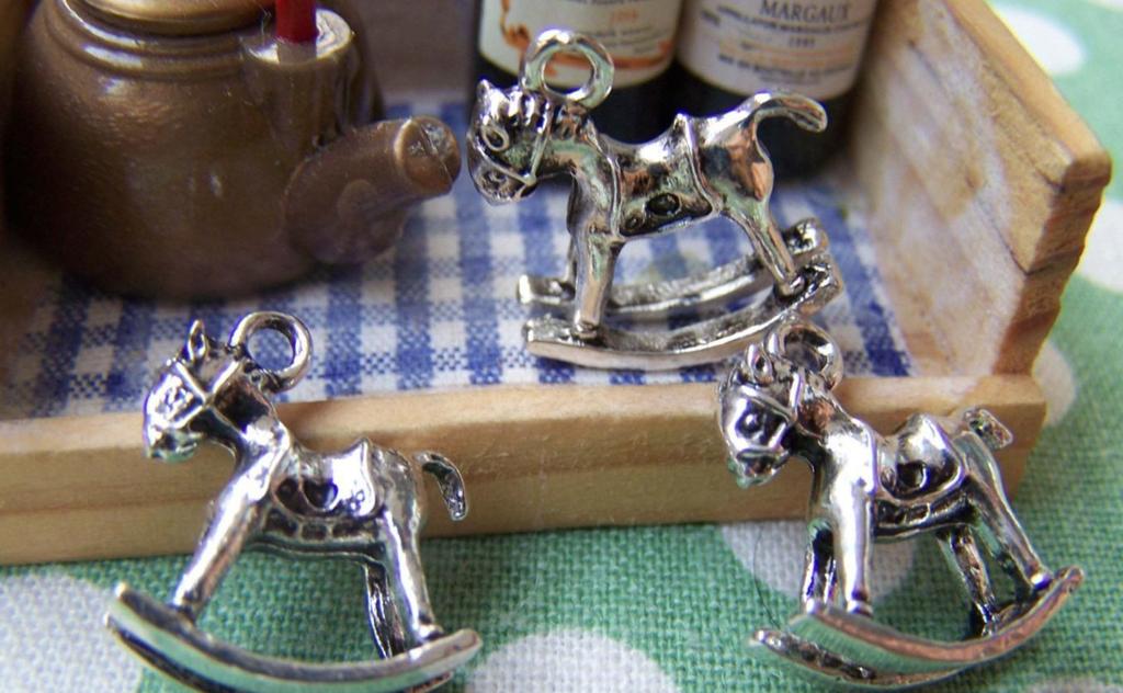Accessories - 10 Pcs Of Antique Silver Small Rocking Horse Charms 16x17mm A1227
