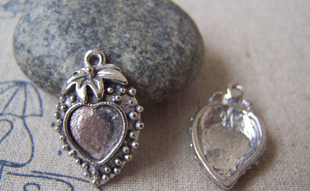 Accessories - 10 Pcs Of Antique Silver Strawberry Base Setting Match 10x10mm Heart Cameo A3473