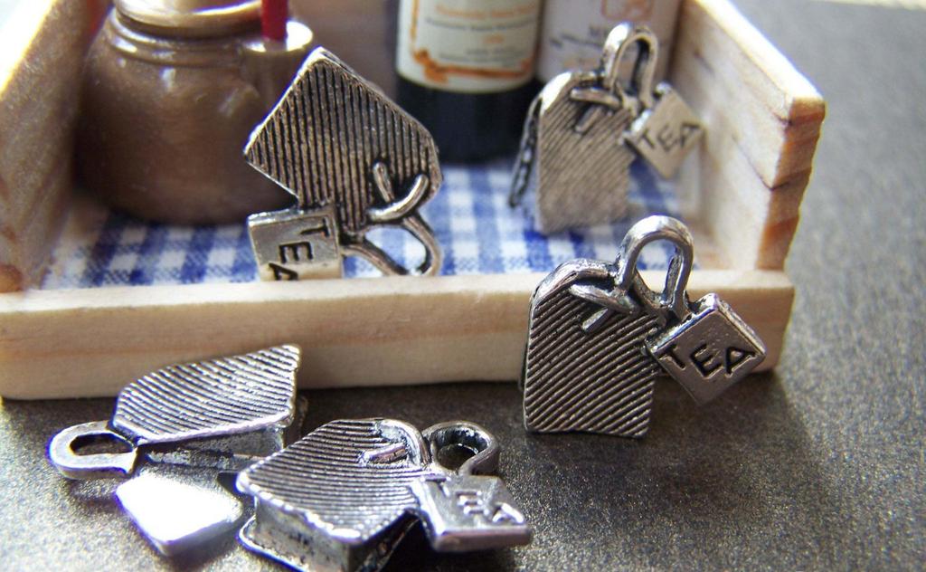 Accessories - 10 Pcs Of Antique Silver Tea Bag Charms 14x15mm A1289