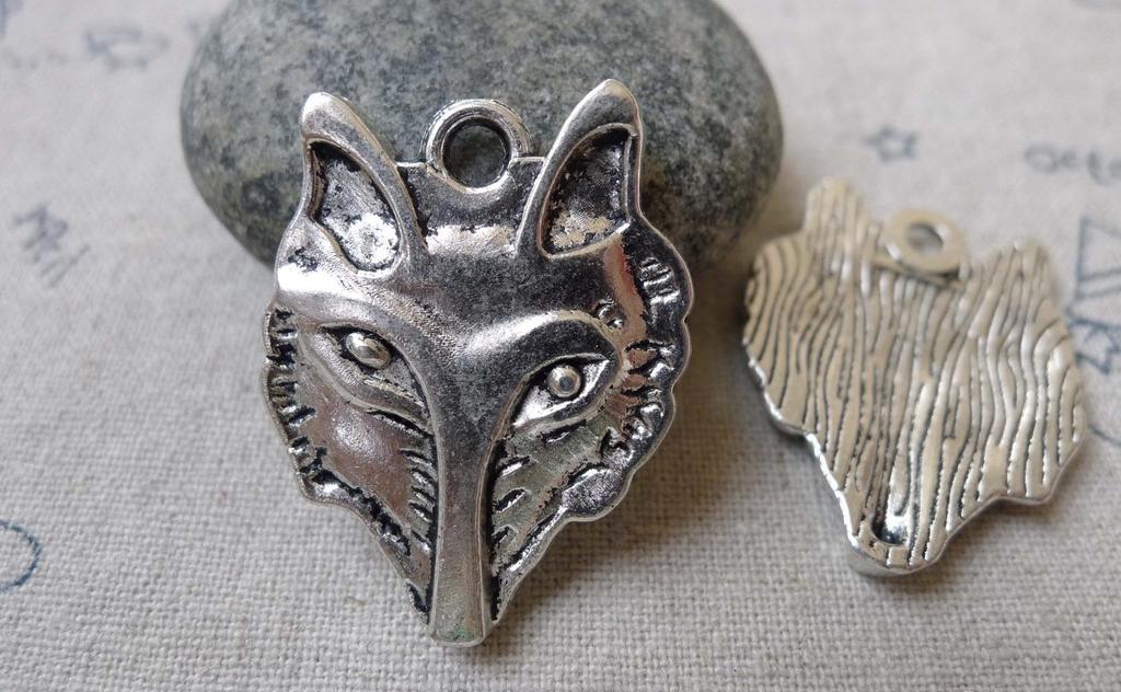 Accessories - 10 Pcs Of Antique Silver Wolf Pendants Charms 25x32mm A6747