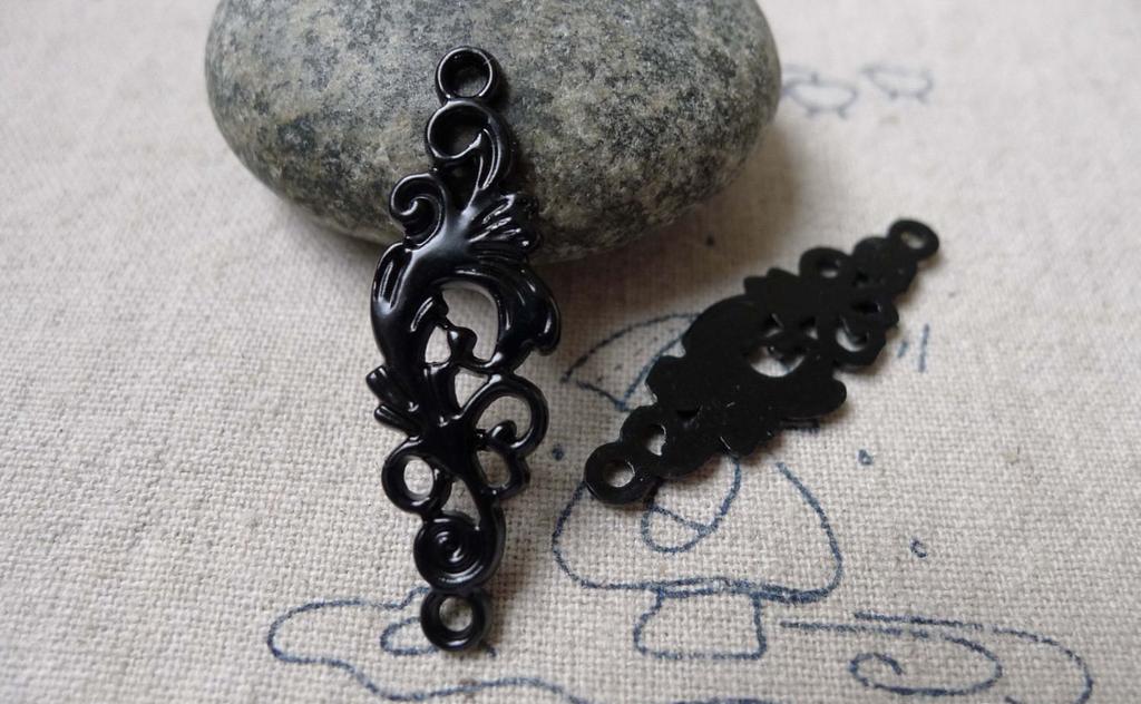 Accessories - 10 Pcs Of E-Coating Black Metal Filigree Connector Charms 12x36mm A6875