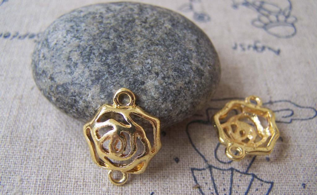 Accessories - 10 Pcs Of Gold Plated Filigree Flower Connector Charms 16x21mm A3571