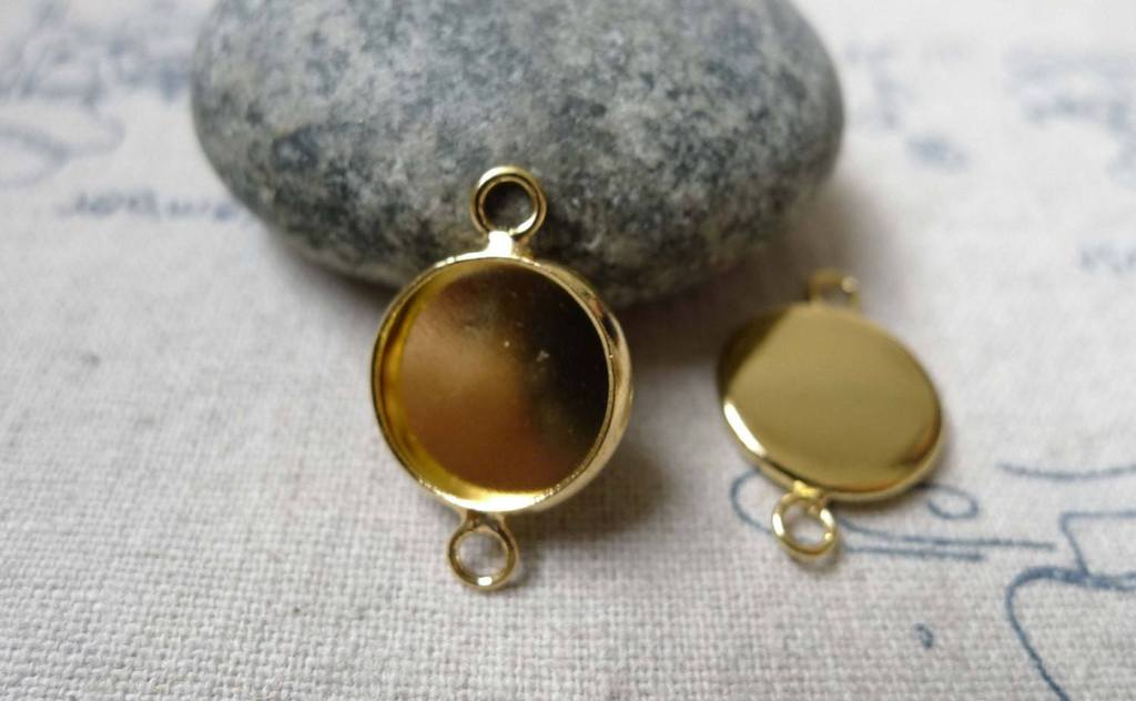 Accessories - 10 Pcs Of Gold Tone Brass Base Settings Connnector Match 12mm Cabochon A6021