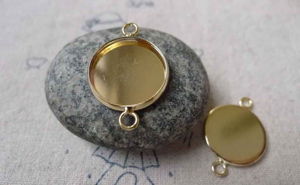 Accessories - 10 Pcs Of Gold Tone Brass Base Settings Connnector Match 16mm Cabochon A6826