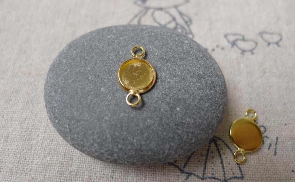 Accessories - 10 Pcs Of Gold Tone Brass Base Settings Connnector Match 6mm Cabochon A6830