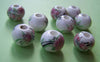 Accessories - 10 Pcs Of Hand Painted Flower Ceramic Rondelle Beads 9x12mm A1882