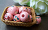 Accessories - 10 Pcs Of Hand Painted Red Flower Green Leaf Pink Ceramic Beads 10mm A1891