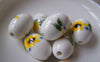 Accessories - 10 Pcs Of Hand Painted Yellow Sunflower Oval Ceramic Beads 13x18mm A5308