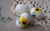 Accessories - 10 Pcs Of Hand Painted Yellow Sunflower Oval Ceramic Beads 13x18mm A5308