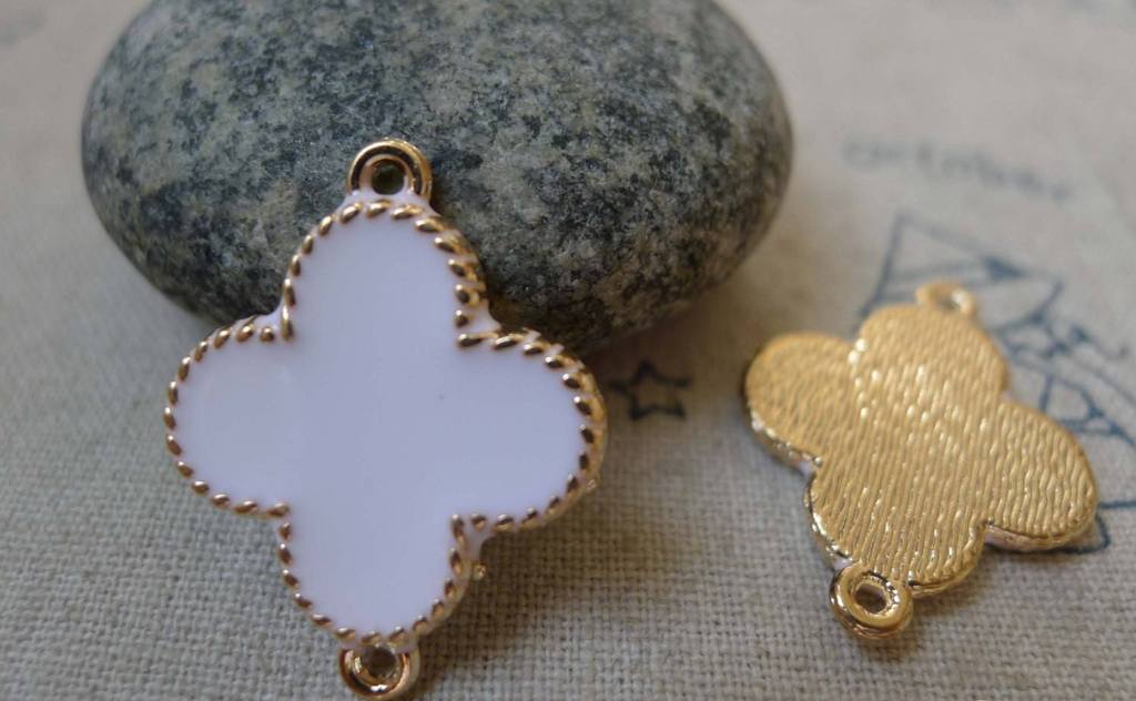 Accessories - 10 Pcs Of KC Gold Edged White Enamel Plum Flower Charms 20x25mm A5911