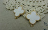 Accessories - 10 Pcs Of KC Gold Edged White Enamel Plum Flower Charms 20x25mm A5911
