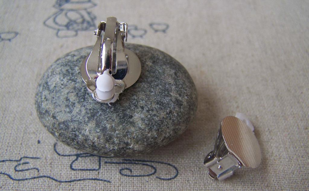 Accessories - 10 Pcs Of Lovely Silvery Gray Nickel Tone Brass Ear Clips Match 15mm Cameo A4498