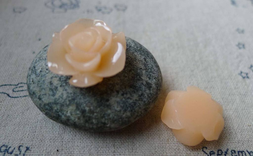 Accessories - 10 Pcs Of Resin Bright Pink Round Flower Cameo 21mm A5481