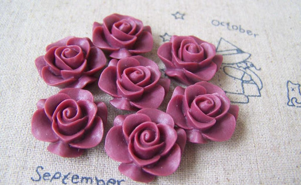 Accessories - 10 Pcs Of Resin Dark Red Round Flower Cameo 21mm A4702