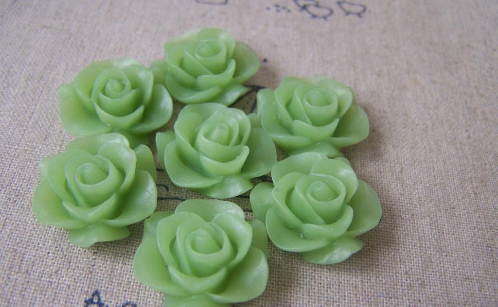 Accessories - 10 Pcs Of Resin Green Round Flower Cameo 21mm A4706